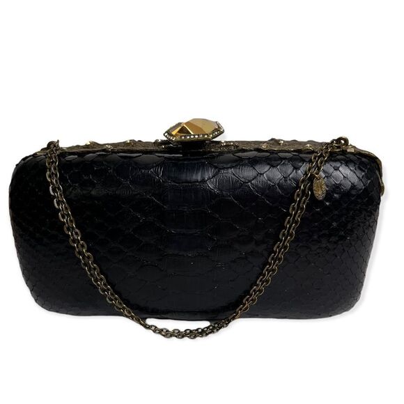 CLARA KASAVINA Crystal-Embellished Black Python Clutch - Picture 1 of 13